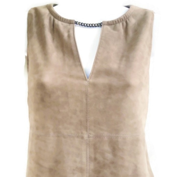 W by Worth Dresses & Skirts - W by Worth Genuine Tan Suede Leather Sheath Dress Chain Zip Pockets Lined XS